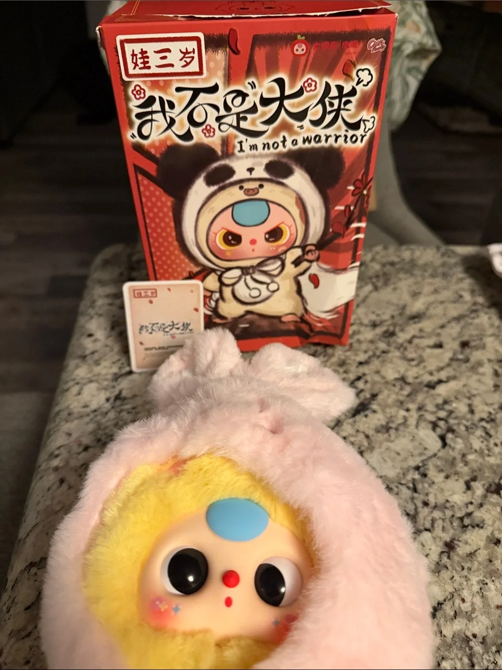 Baby Three NIB I'm Not a Warrior Plush Bunny Doll - Pink Hooded Plush Toy